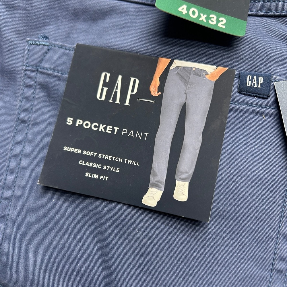 Gap 5 Pocket Pants Mens‎ 40x32 Indigo Blue Stretch Slim Soft Twill Classic - Picture 2 of 7